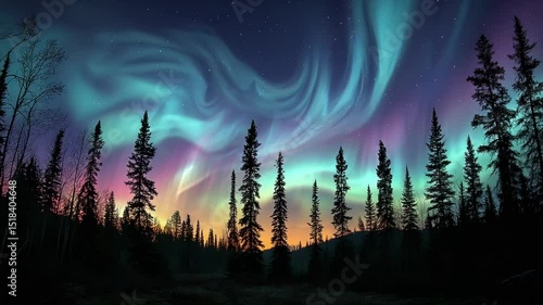 Wallpaper Mural Vibrant Aurora Borealis Over Pine Trees at Dusk Torontodigital.ca