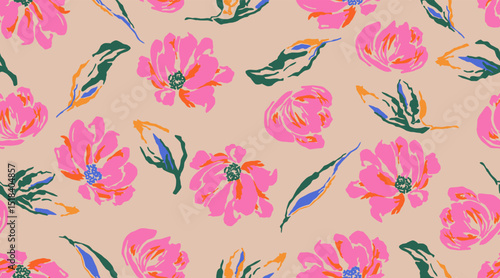 Hand drawn floral pattern, seamless patterns with flowers for fabric, textiles, clothing, printing, packaging, covers, banners, interior decor, abstract backgrounds.