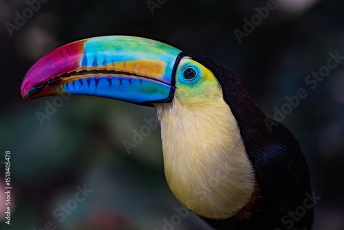 Colorful Close-Up Portrait of a Keel-Billed Toucan with Black Background