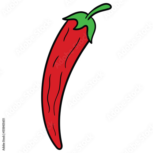 Hand drawn cartoon red chili pepper on white background.