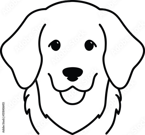 Adorable Golden Retriever Puppy Line Art Illustration of a Happy Dog