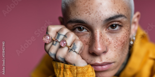 Natural like jewel. Vibrant and bold portrait of Gen Z and millennial individuals embracing LGBTQ+ identity, pride, and self-expression.