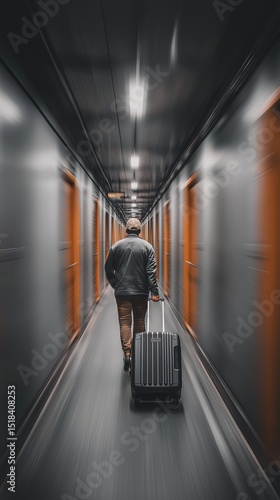 Traveler with suitcase walk...