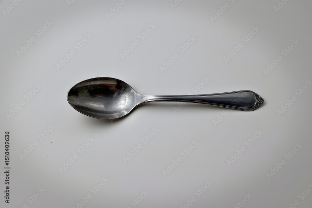 Stainless Steel Teaspoon: A gleaming stainless steel teaspoon, perfect for tea, coffee, or dessert, sits on a clean surface. Its simple elegance makes it ideal for various culinary contexts. Stainless Steel Teaspoon: A gleaming stainless steel teaspoon, perfect for tea, coffee, or dessert, sits on a clean surface. Its simple elegance makes it ideal for various culinary contexts.