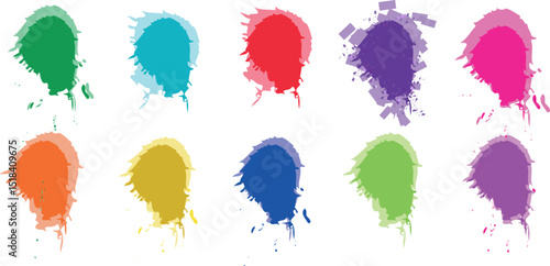 Expressive Watercolor and Acrylic Paint Strokes: Abstract Colorful Brush Blots with Paper Texture for Artistic Design Projects