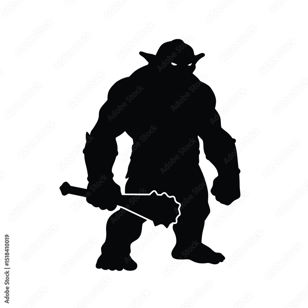Fototapeta premium Powerful ogre silhouette holding club weapon