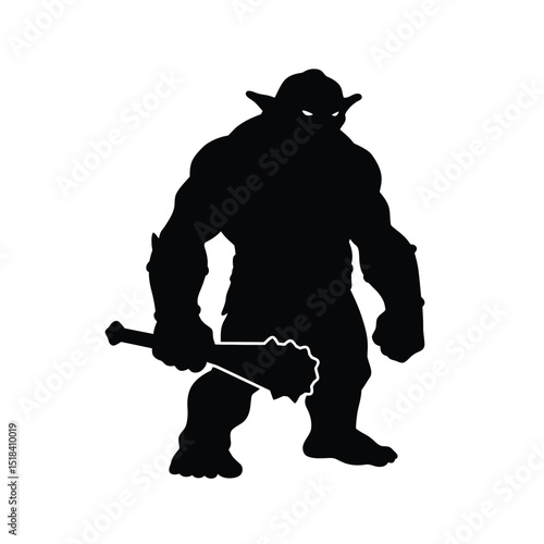 Powerful ogre silhouette holding club weapon
