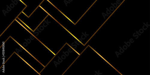 Abstract luxury gold geometric random chaotic lines with many squares and triangles shape on black bg. Black and golden vector futuristic tech glow and shinning line simple modern abstract background.