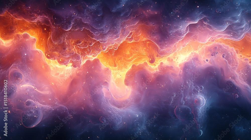 Vibrant nebula of cosmic energy displaying swirling colors and celestial particle fields of space Vibrant nebula of cosmic energy displaying swirling colors and celestial particle fields of space