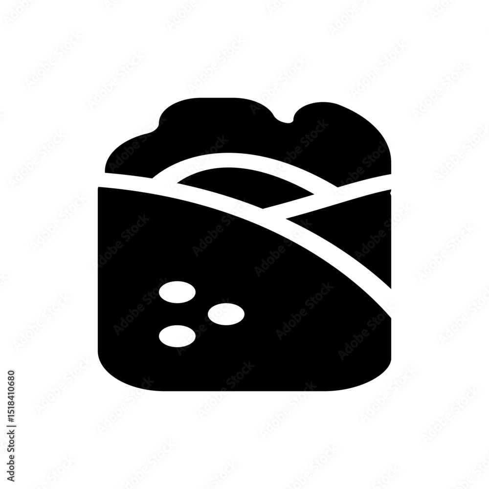 Illustration of a document with text lines on top and a rolled bottom edge in a solid black color Illustration of a document with text lines on top and a rolled bottom edge in a solid black color