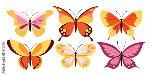 a set of vector Floating Muse Butterfly, Illusion Flight Butterfly, Moonlit Skip Butterfly, Gentle Leap Butterfly,