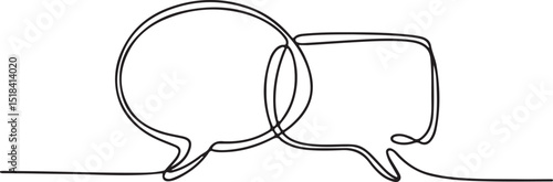 Continuous one line drawing of two speech bubbles with modern minimalist style on white background in black ink

