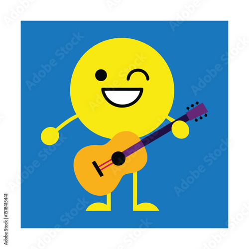 Yellow Emoticon Playing Guitar