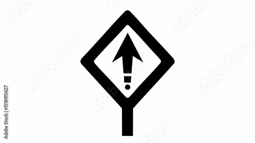 Black and white warning road sign with an upward arrow and exclamation mark symbolizing caution or alert