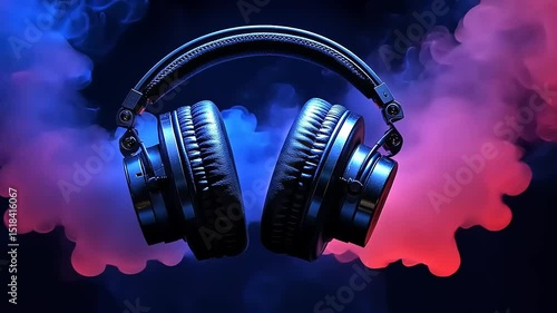 Studio Headphones with Neon Lights and Vaporwave Aesthetic Backgrounds Collection