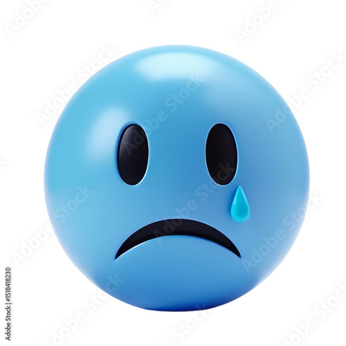 Sad blue smiley face on transparent background