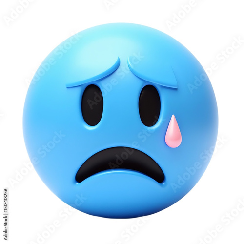 Sad blue smiley face on transparent background