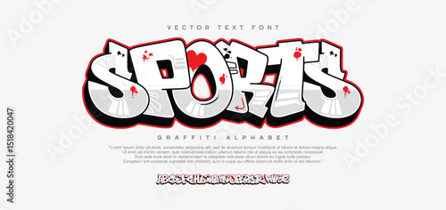 Sports, Colorful graffiti editable effect with paint wall concept. Alphabet Graffiti Joker text vector Letters