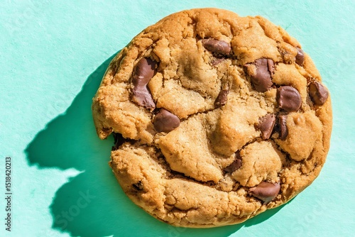 Delicious chocolate chip cookie overhead shot