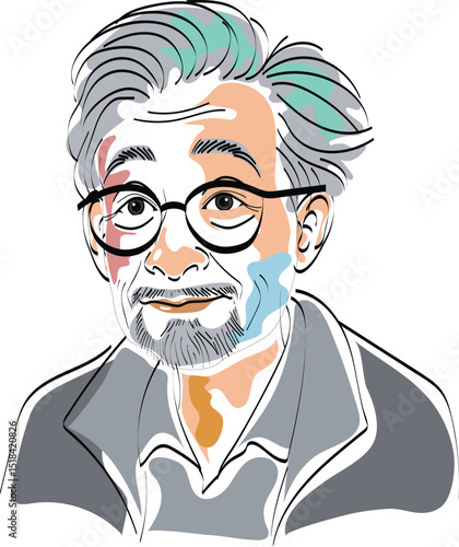 oldman smiling painting sketch style