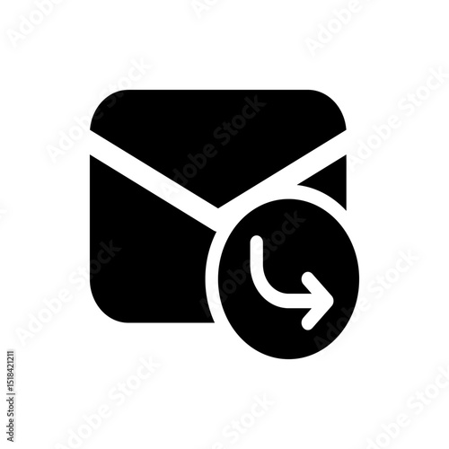 Black and white icon of an email envelope with a circular arrow indicating a reply or forwarding action