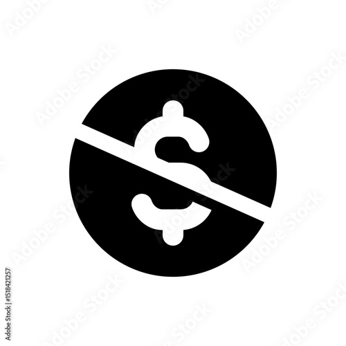 A black circle with a white dollar sign inside and a black line going through it diagonally across it