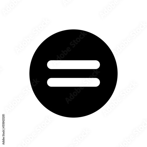 Black circle containing two horizontal white lines representing the equals sign in the center view image