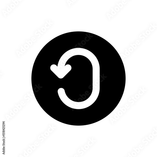 White circular arrow pointing downwards inside a black circle graphic illustration design element