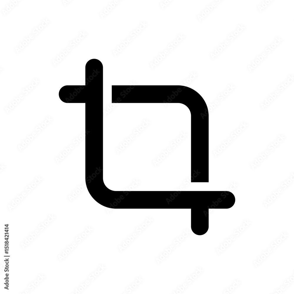 Black crop symbol with rounded corners forming a square shape on a white background for image editing use Black crop symbol with rounded corners forming a square shape on a white background for image editing use