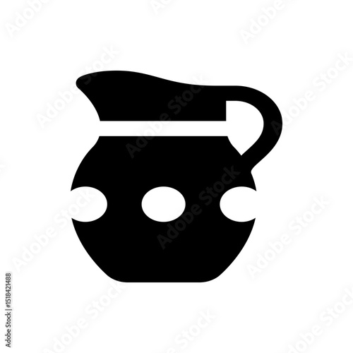 Illustration of a black pitcher with a handle and three white circles on its body and a white stripe