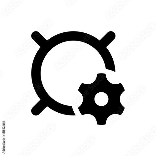 Illustration of a circular shape with protruding lines and a gear shape overlapping the circle design