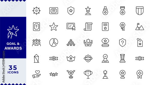  Pixel Perfect,Goal & Awards Icon Set. perfect for personal development, coaching,Award line Reward, Certificate
