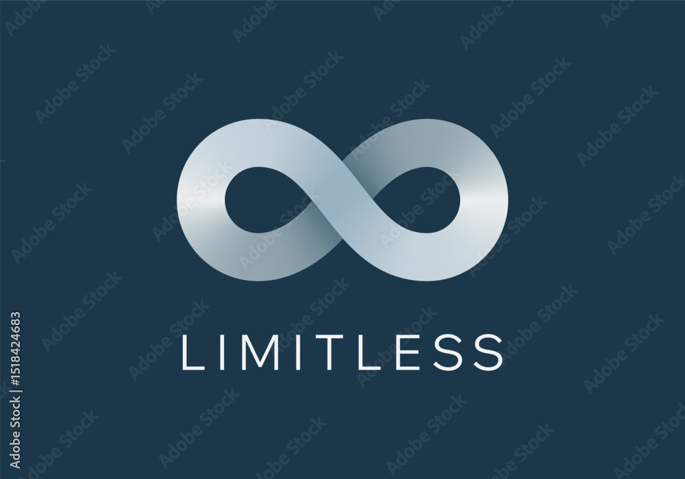 Fototapeta premium Abstract Vector Limitless Infinite Symbol Logo Template. Infinity Loop Minimalist Sign on a Dark Background. Endless Eight Shape Mobius Ribbon Emblem Concept Negative Space Illustration. Isolated