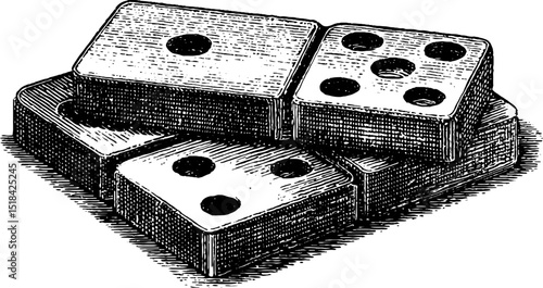 Vintage engraved domino tiles illustration for game night design and decor