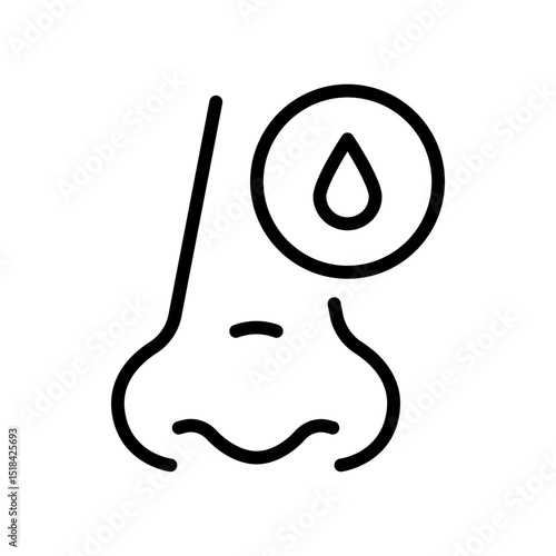 Runny Nose Outline Icon. Sinusitis Symptom, Snot, Allergy or Cold Pictogram. Nosebleed, Nasal Mucus Icon. Isolated Vector Line Illustration.
