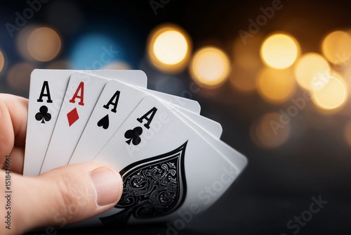 Winning hand revealed at poker table with playing cards in hand during nighttime gathering