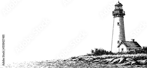Detailed engraved lighthouse illustration for nautical themed designs