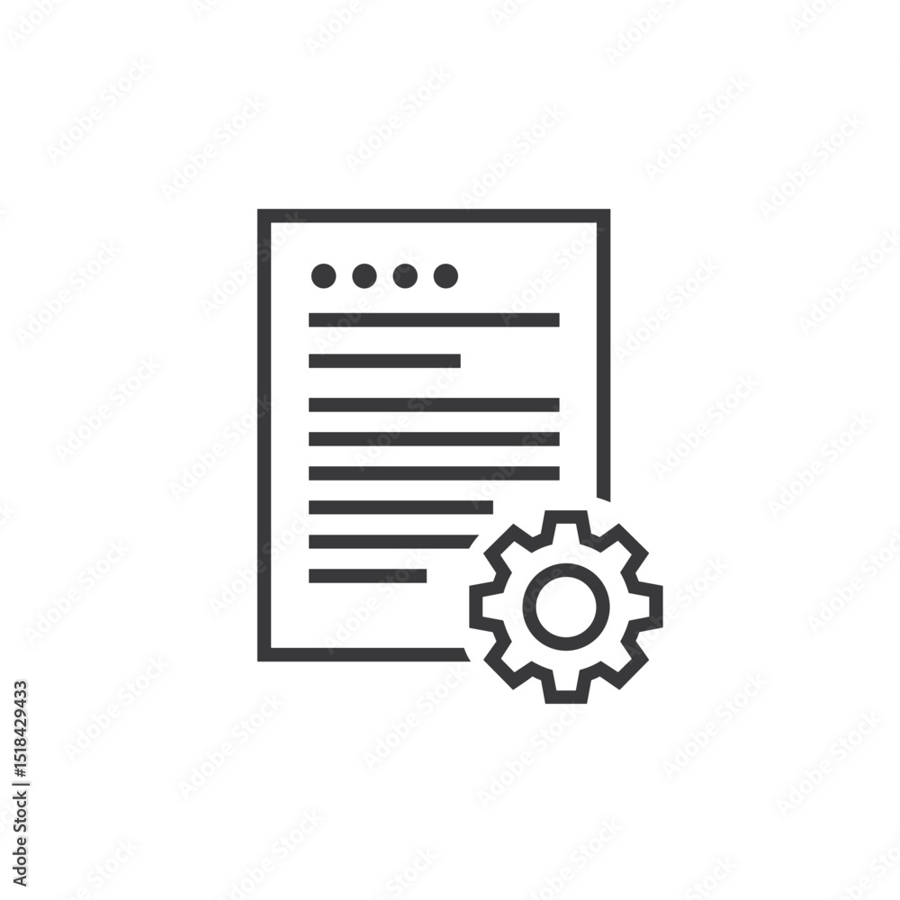Document processing icon with a file and a gear, representing settings or automation Document processing icon with a file and a gear, representing settings or automation