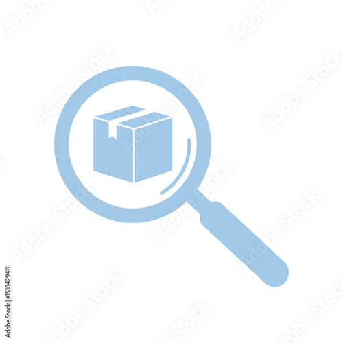 Product search icon with a magnifying glass over a box, representing item lookup