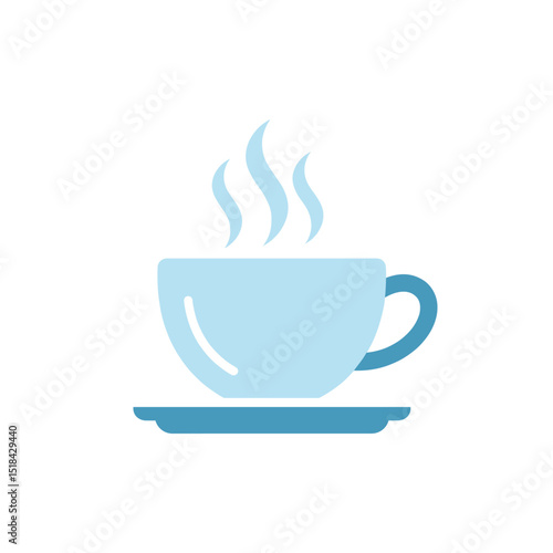 Light blue coffee cup with steam on a saucer icon, representing a hot beverage
