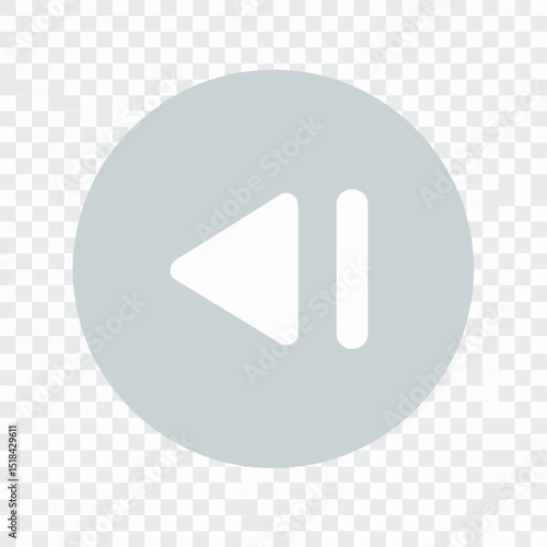 Previous track or chapter media player button, white icon on a light grey circular background with transparent grid
