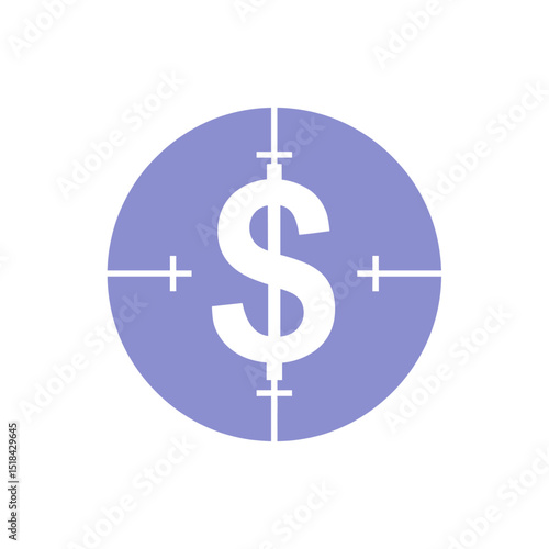 Financial target or budget icon with a white dollar sign in a purple circular crosshairs