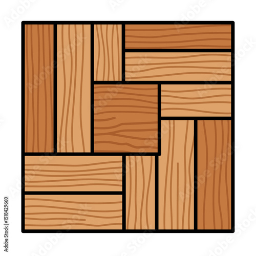 Square parquet wood flooring tile with a pinwheel pattern, showing different wood grain textures