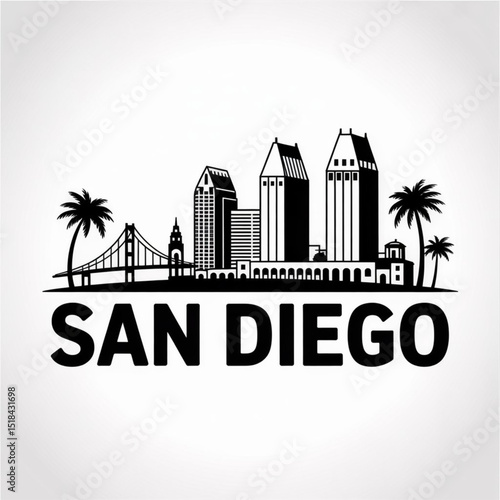 San Diego Skyline Silhouette — Coastal California City Vector Illustration
