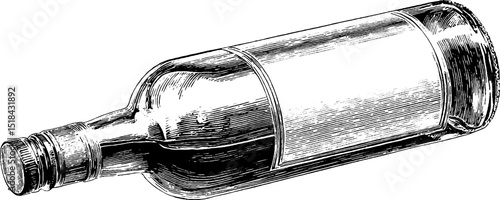 Vintage engraved rum bottle illustration for classic design and decor