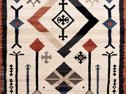 Modern Minimalist Berber Rug with Ancestral Symbols and Asymmetrical Artistic Balance
