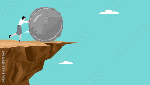 problem solving in work, relaxation to relieve anxiety from your brain, Reduce stress concept, stress management, businesswoman throws a big rock stress into the abyss vector illustration
