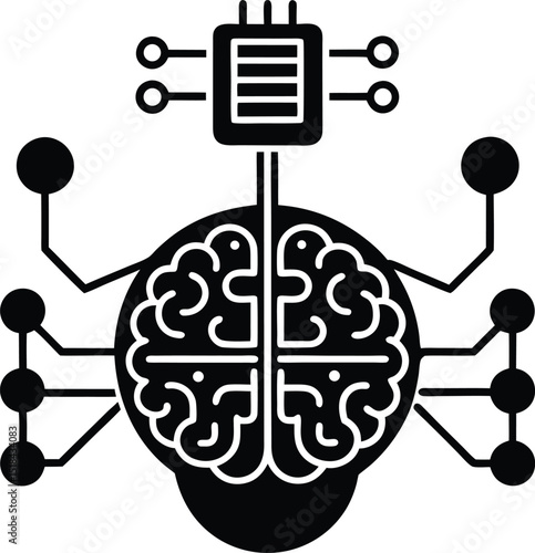 AI brain circuit Vector illustration ai brain connected to satellites via circuits