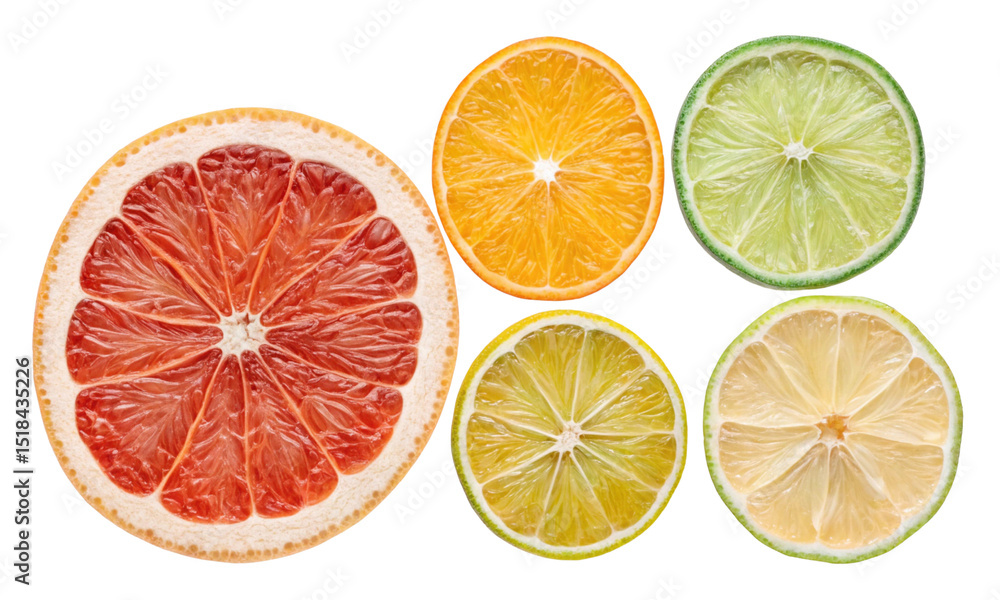 Obraz premium Vibrant Dried and Fresh Citrus Fruit Slices PNG Set for Design Projects