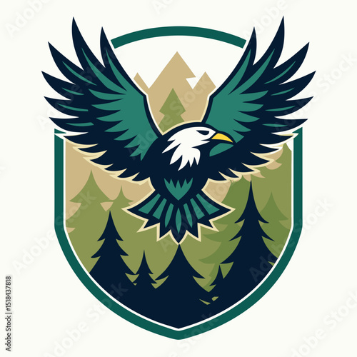 Eagle soaring over forest vector illustration